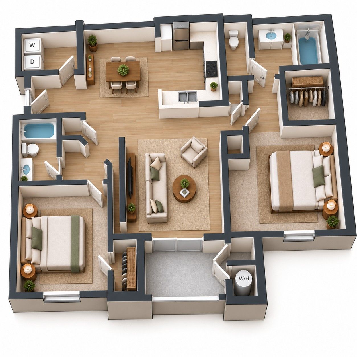 2 Bedroom, 2 Bath floor plan - 1,014 sq ft